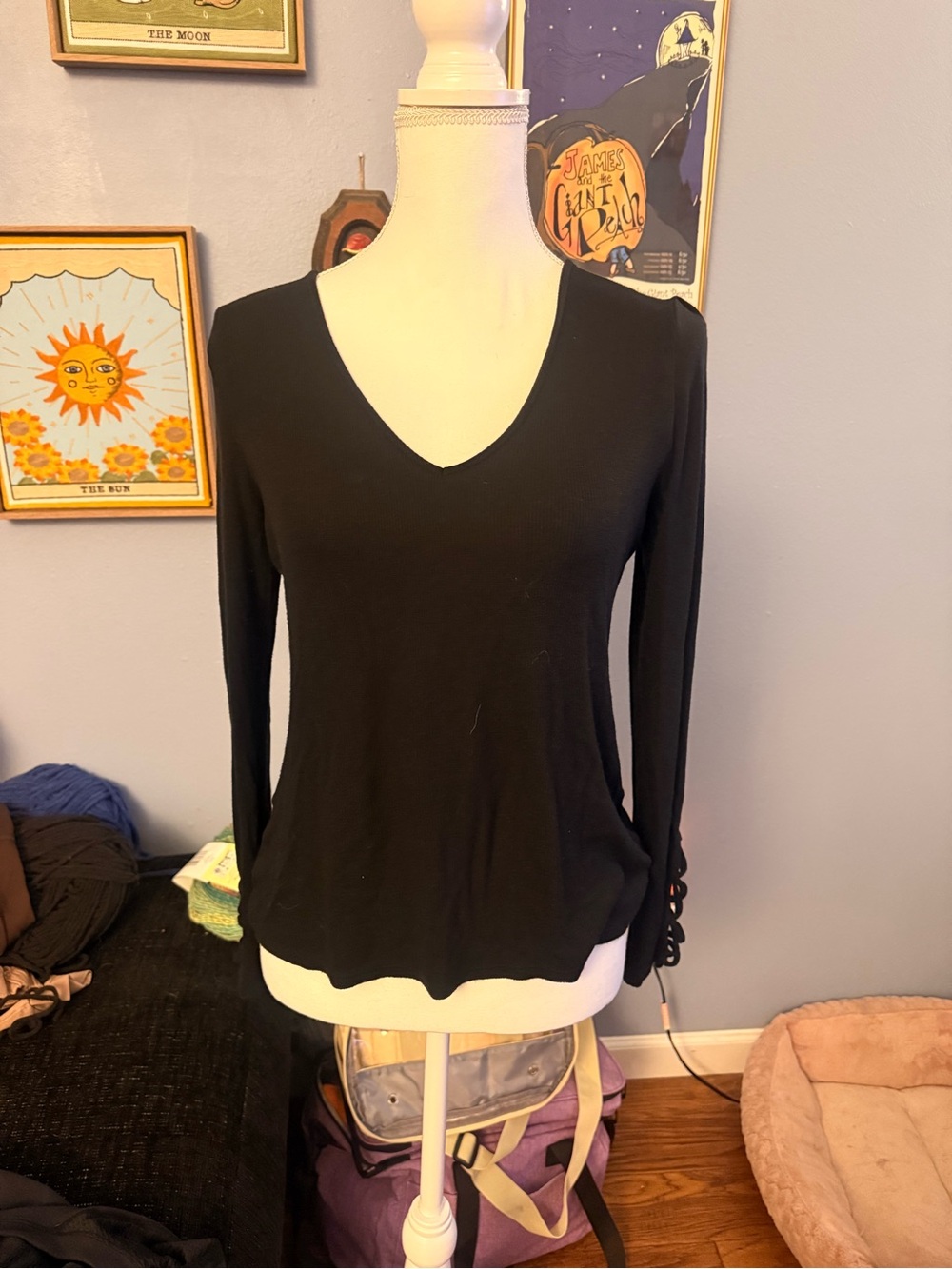 Express Black V-Neck Long Sleeve Top